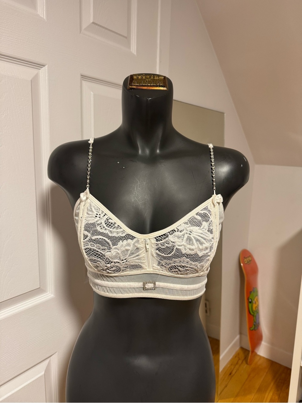 Lace Bralette with Chain Straps - Cream